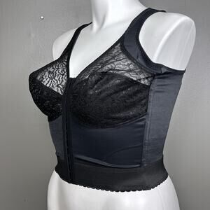 Cortland 9603 Back Support Longline Bra Size 40C Black Pointy Bullet Cups Boned